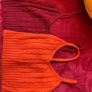 Red and Orange Knit Crop Tops